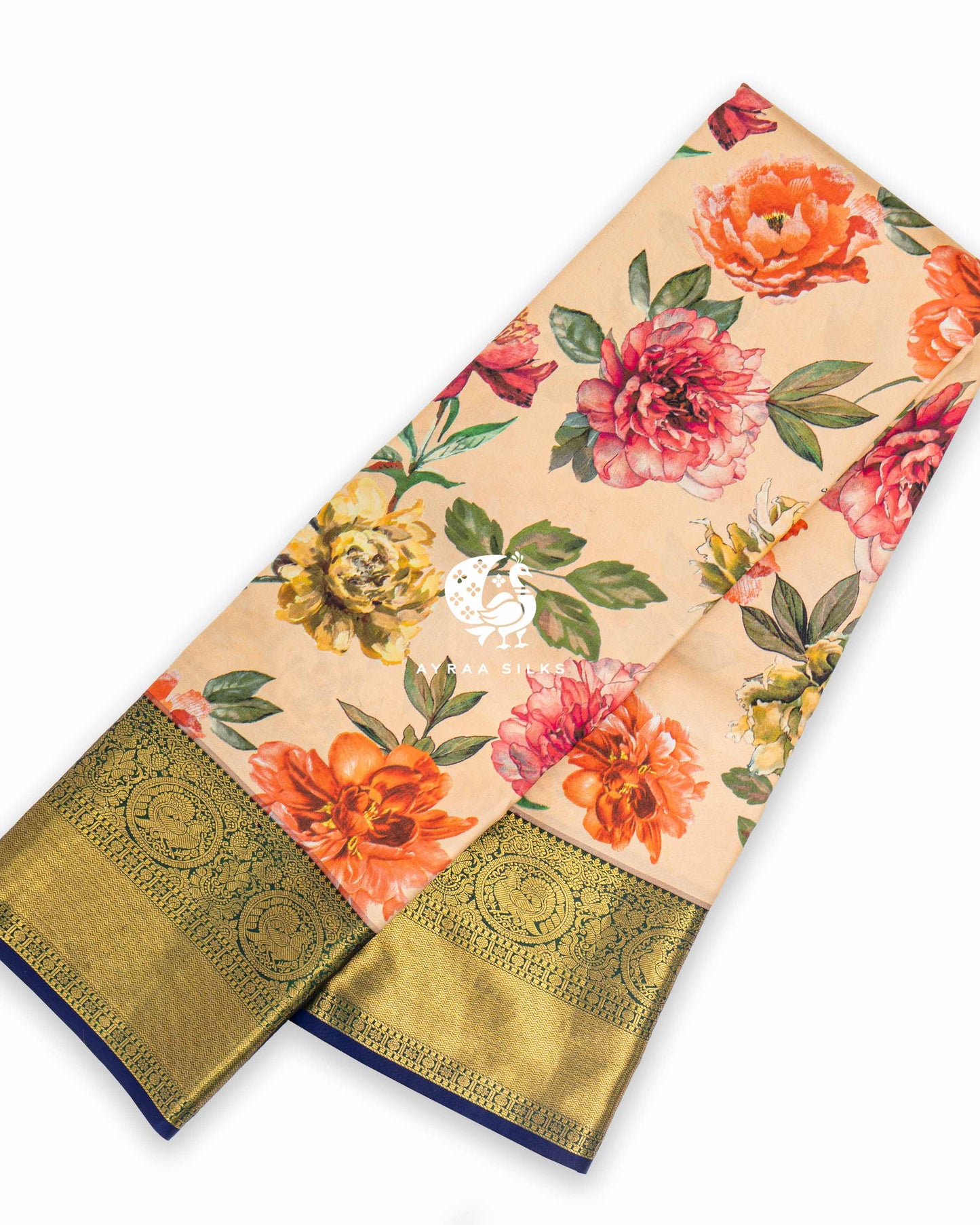 Peach Pushpa Kanchipuram Saree