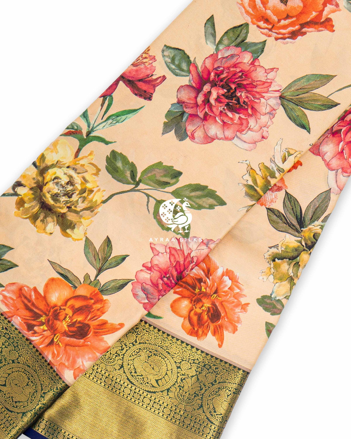 Peach Pushpa Kanchipuram Saree