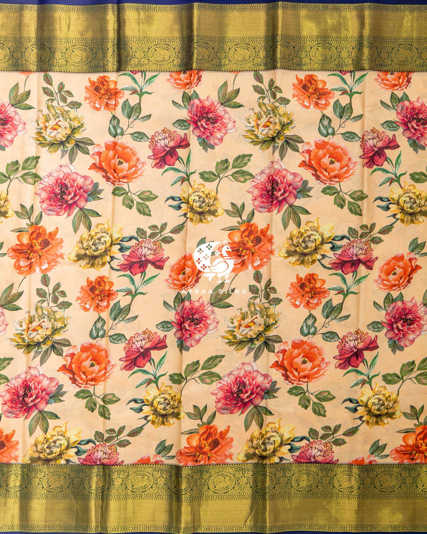 Peach Pushpa Kanchipuram Saree