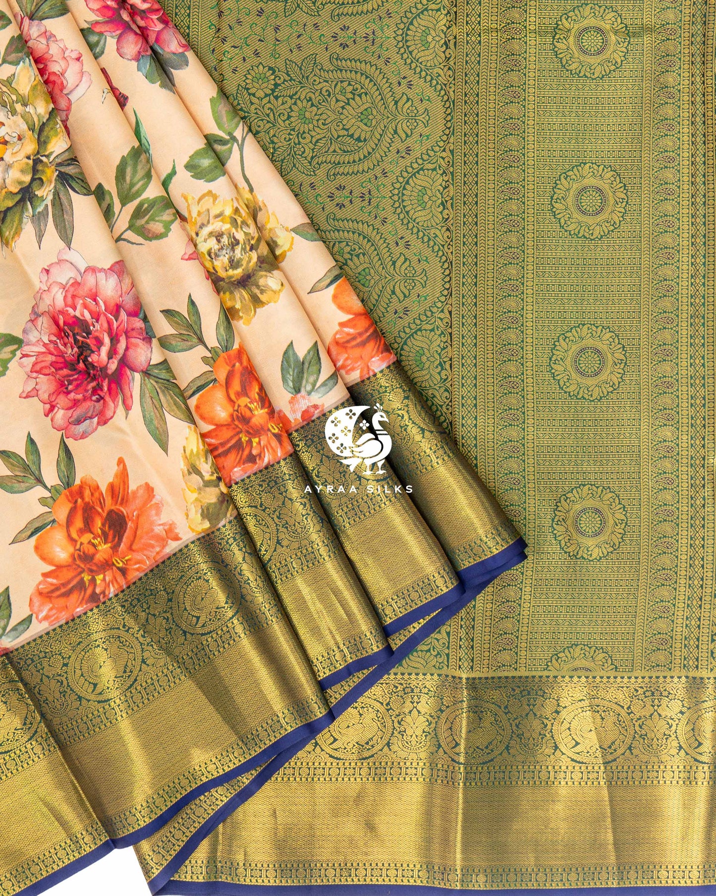 Peach Pushpa Kanchipuram Saree