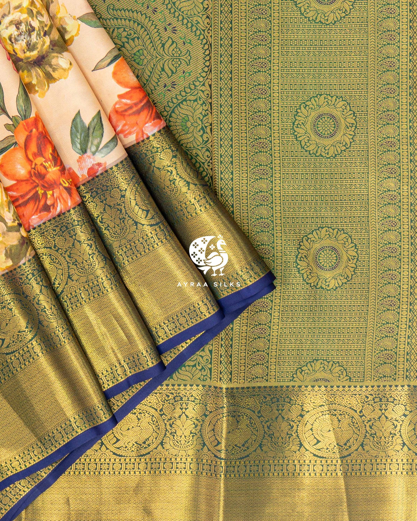 Peach Pushpa Kanchipuram Saree
