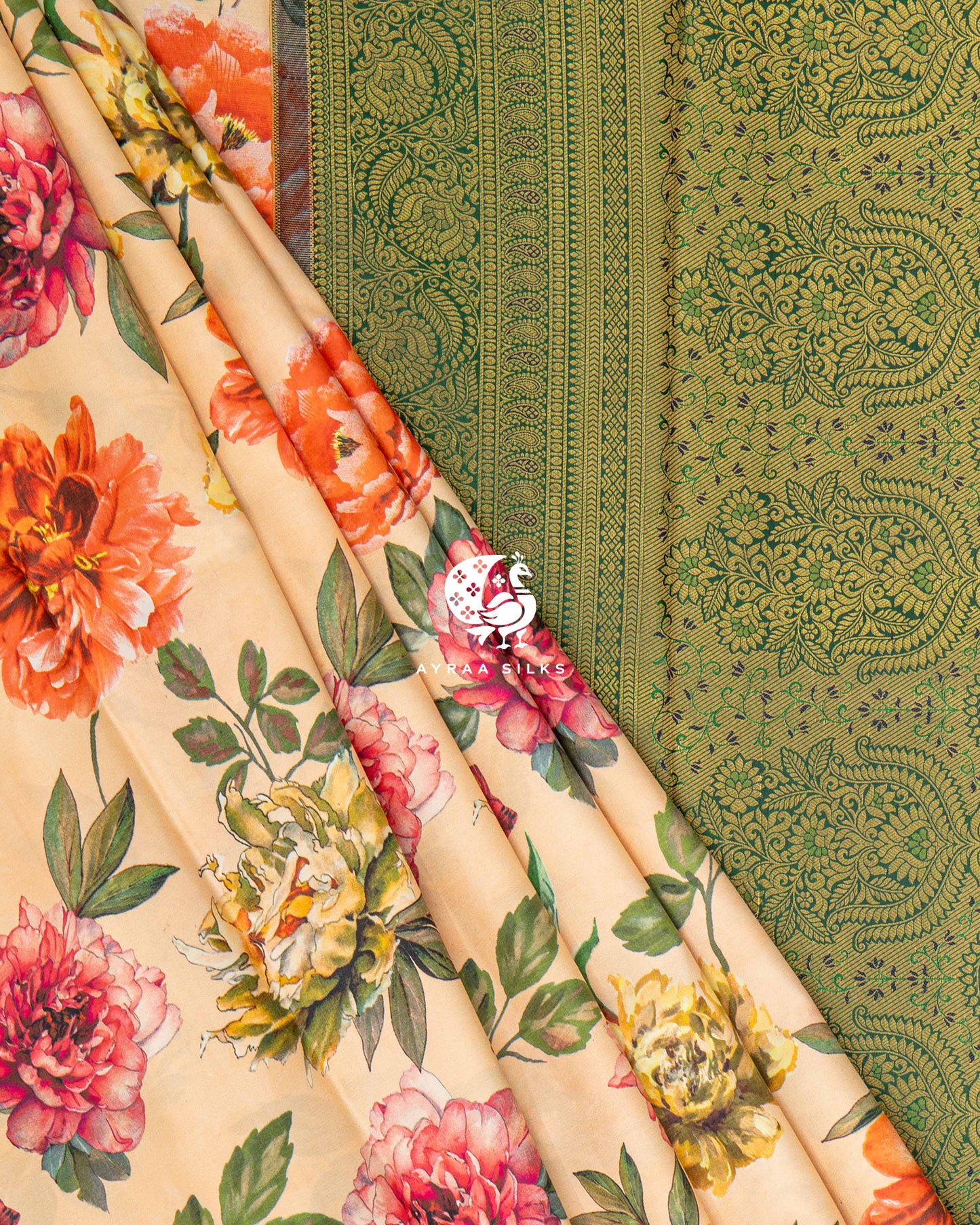 Peach Pushpa Kanchipuram Saree