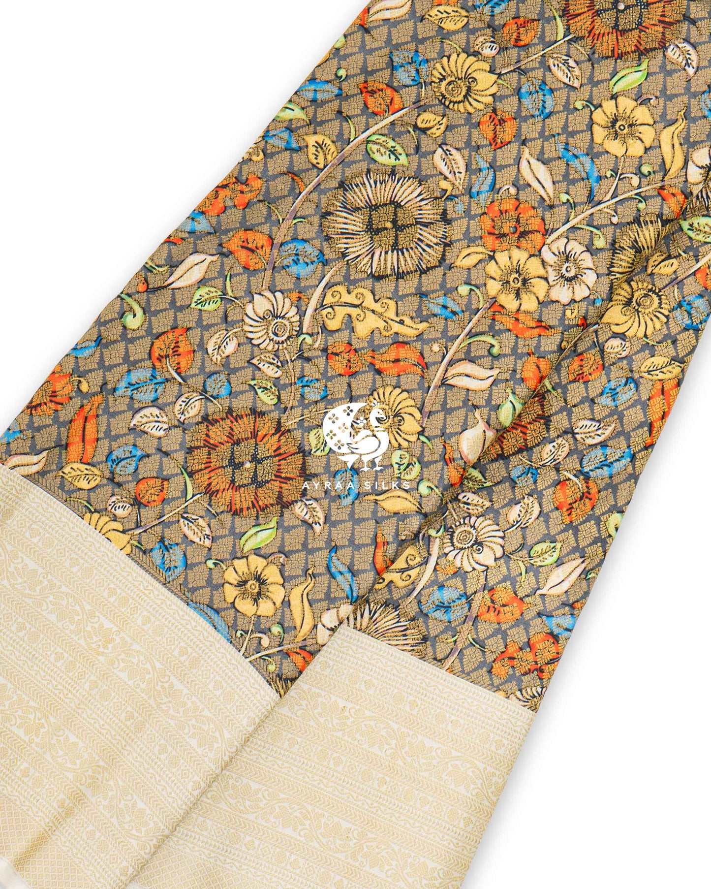 Slate Kalamkari Kanchipuram Saree