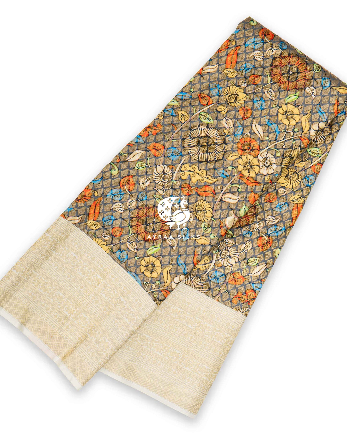 Slate Kalamkari Kanchipuram Saree