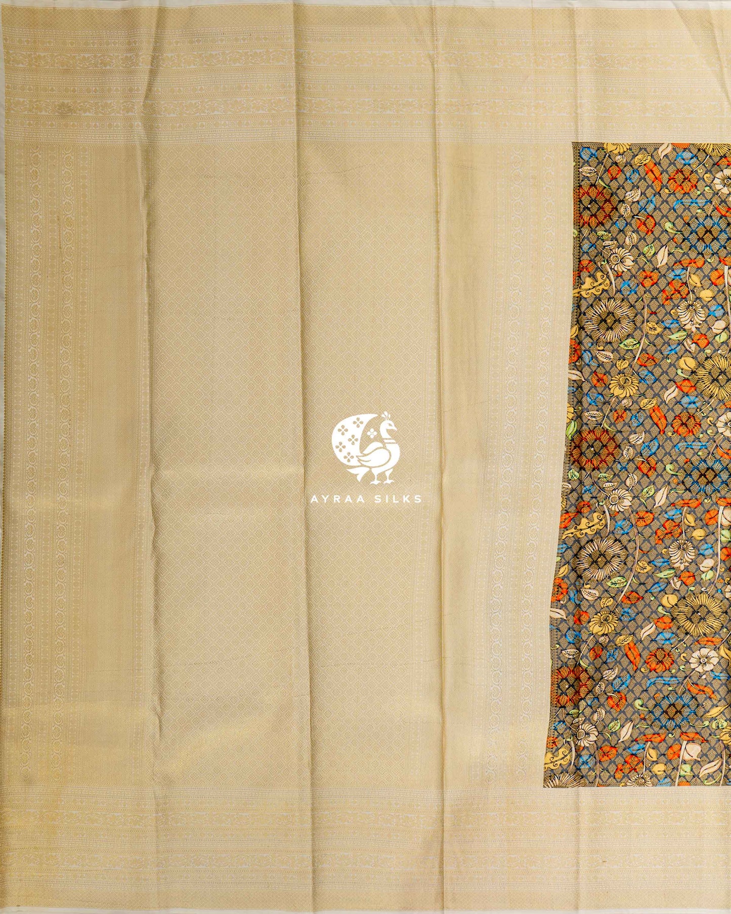 Slate Kalamkari Kanchipuram Saree