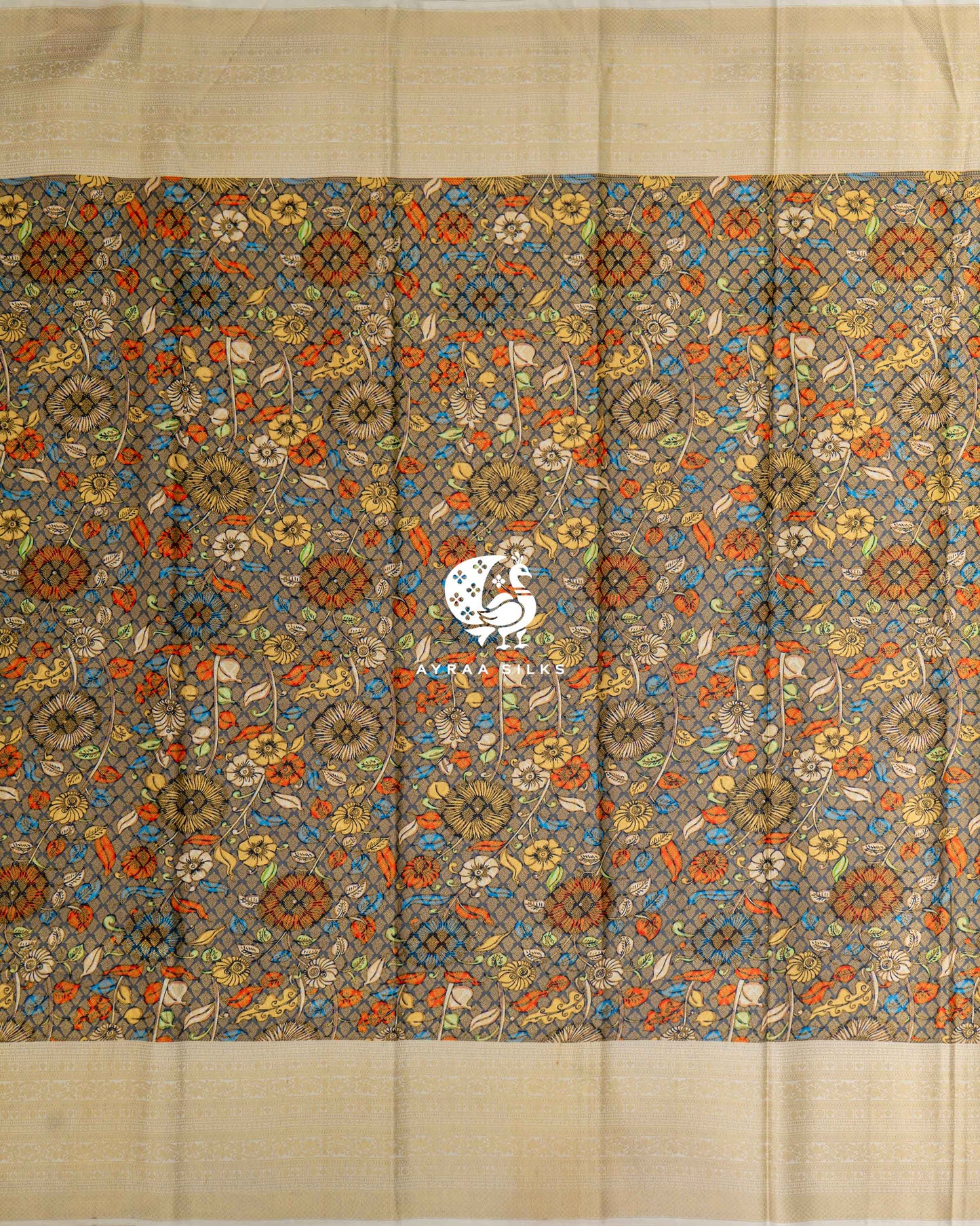 Slate Kalamkari Kanchipuram Saree