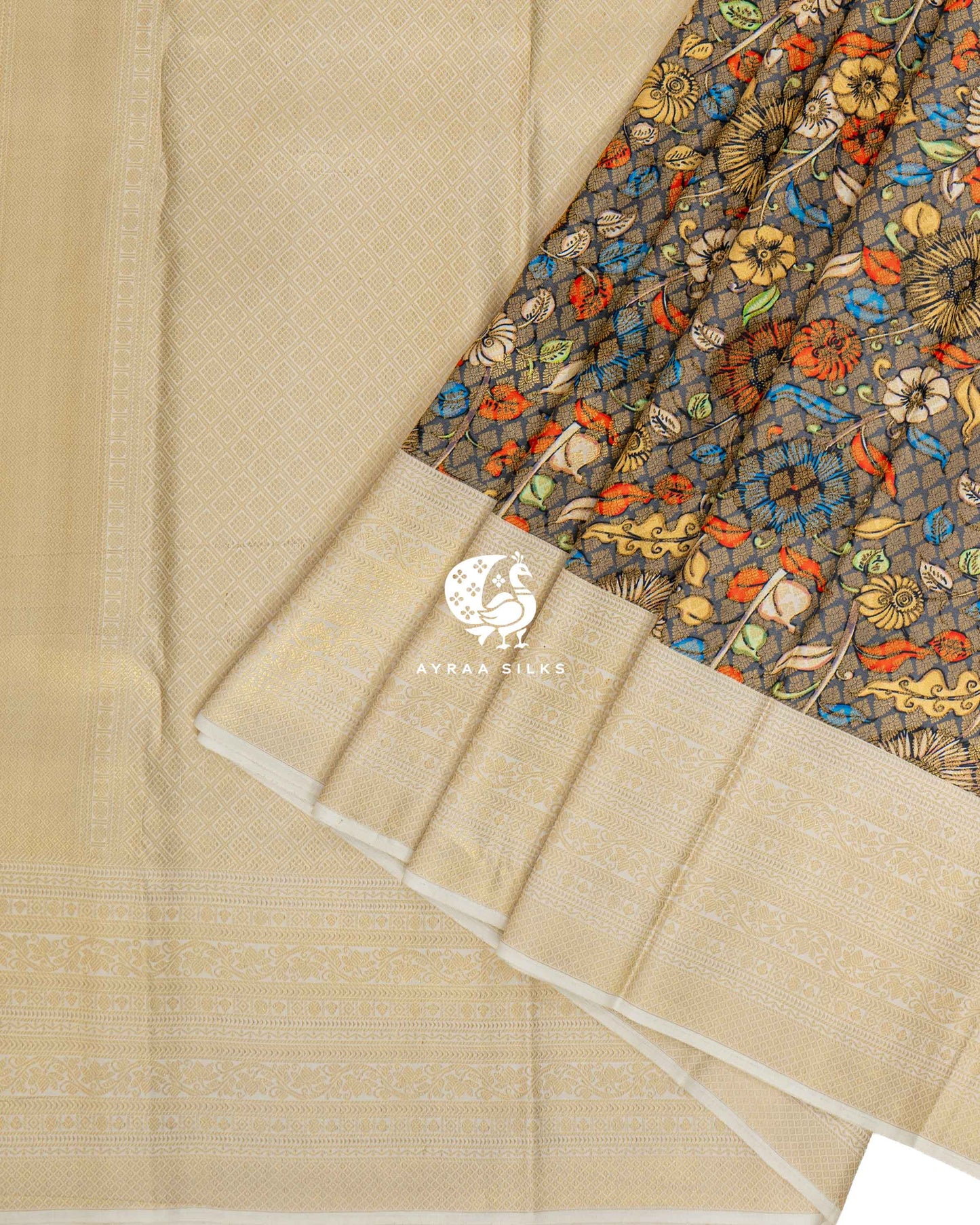 Slate Kalamkari Kanchipuram Saree