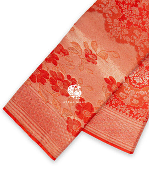Vermilion Vritti Kanchipuram silk saree in vermilion, abstract vritti (circular) forms with soft zari — pure silk with pure zari, Ayraa Silks