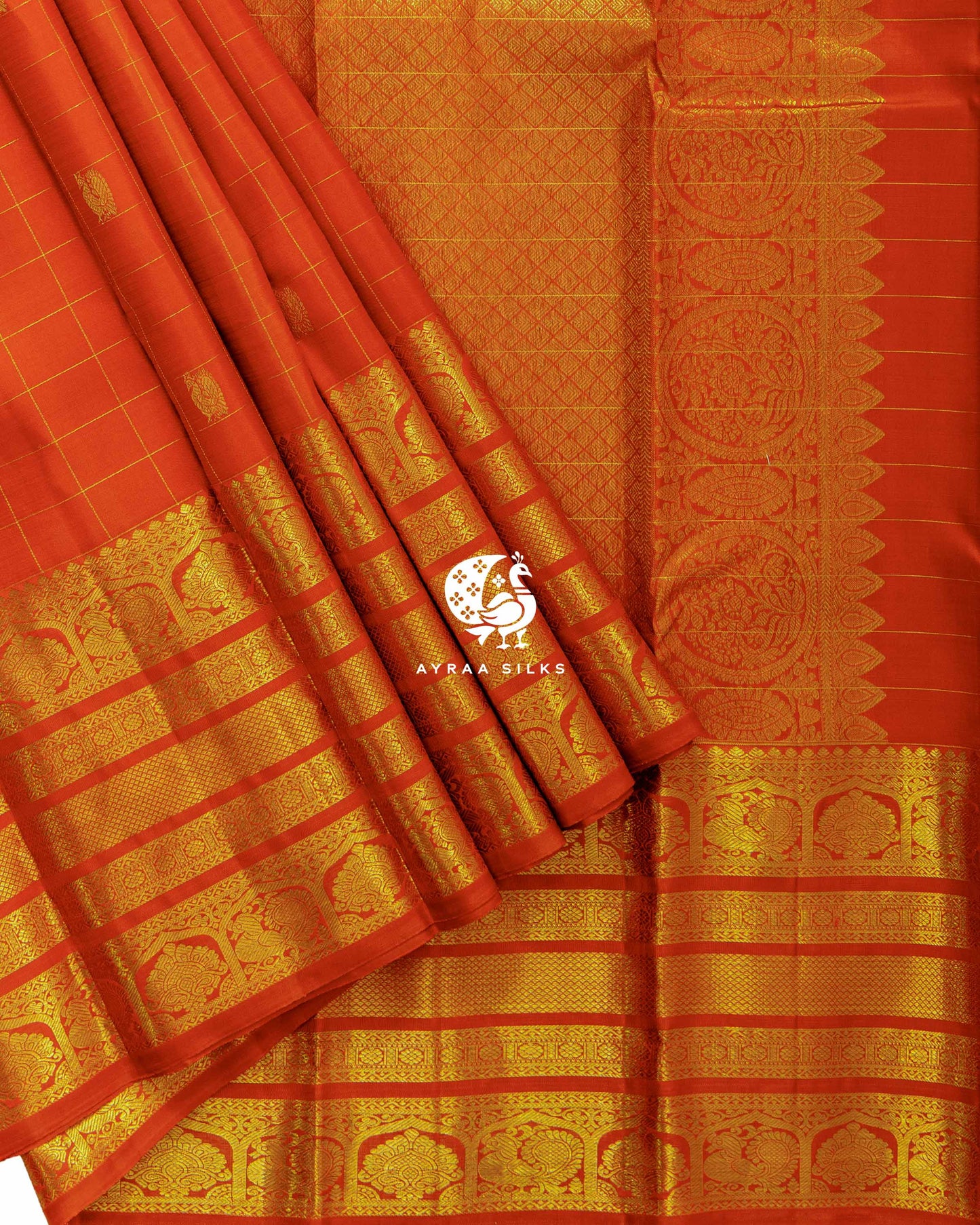 Orange Kattam Kanchipuram Saree