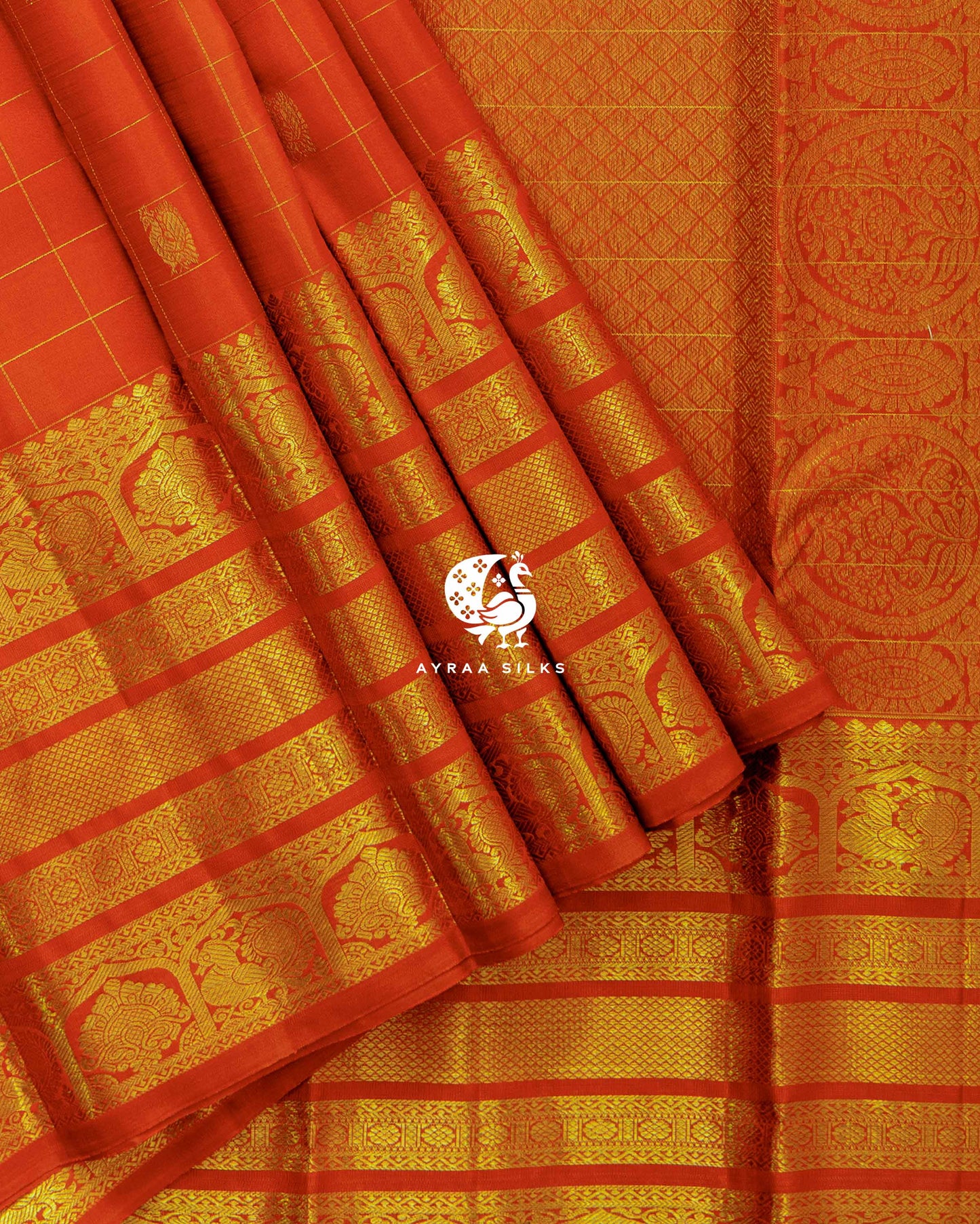 Orange Kattam Kanchipuram Saree