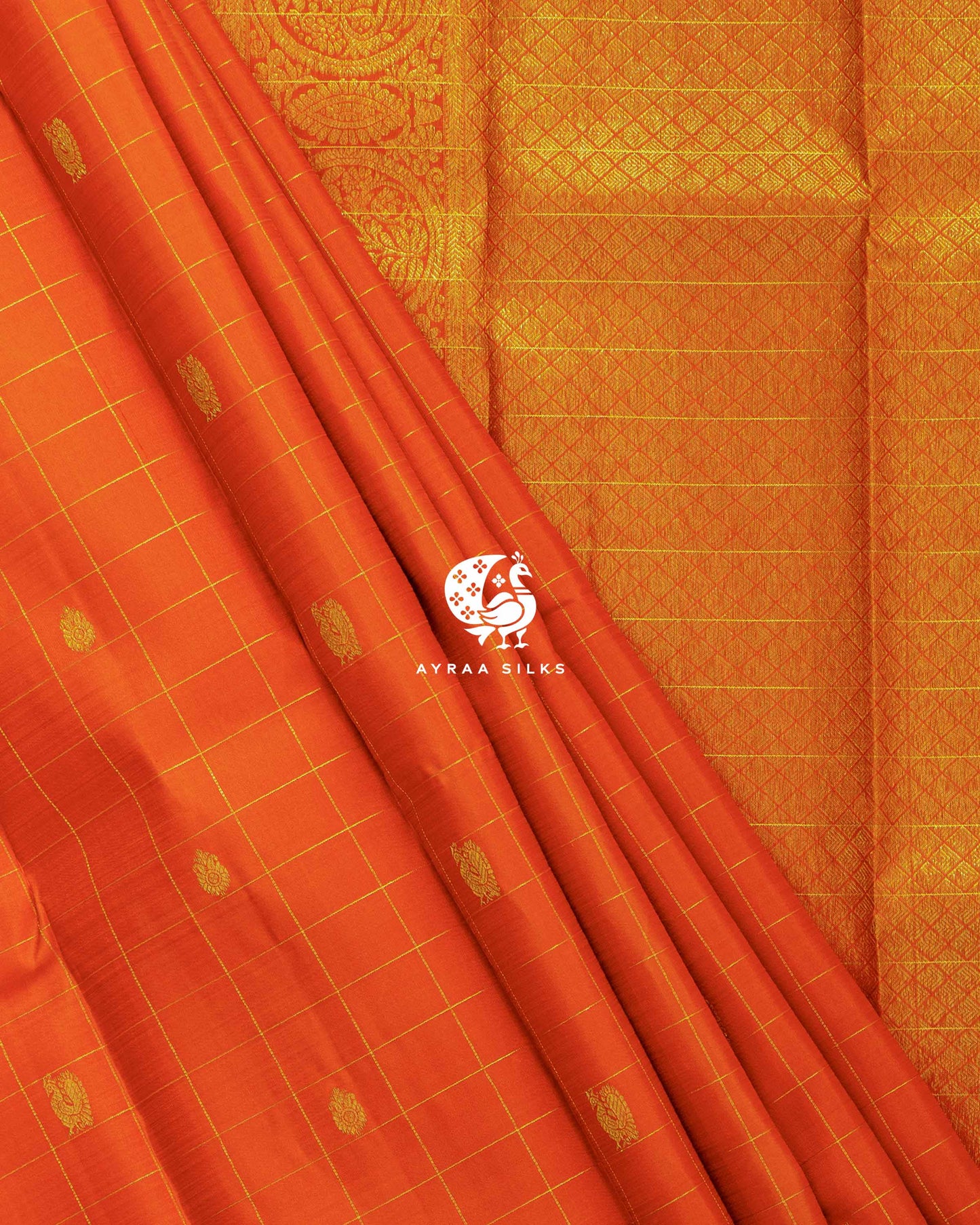 Orange Kattam Kanchipuram Saree