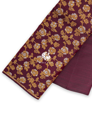 Wine Floral Kanchipuram silk saree in wine with ivory, floral jaal on the lower drape — pure silk with pure zari, Ayraa Silks
