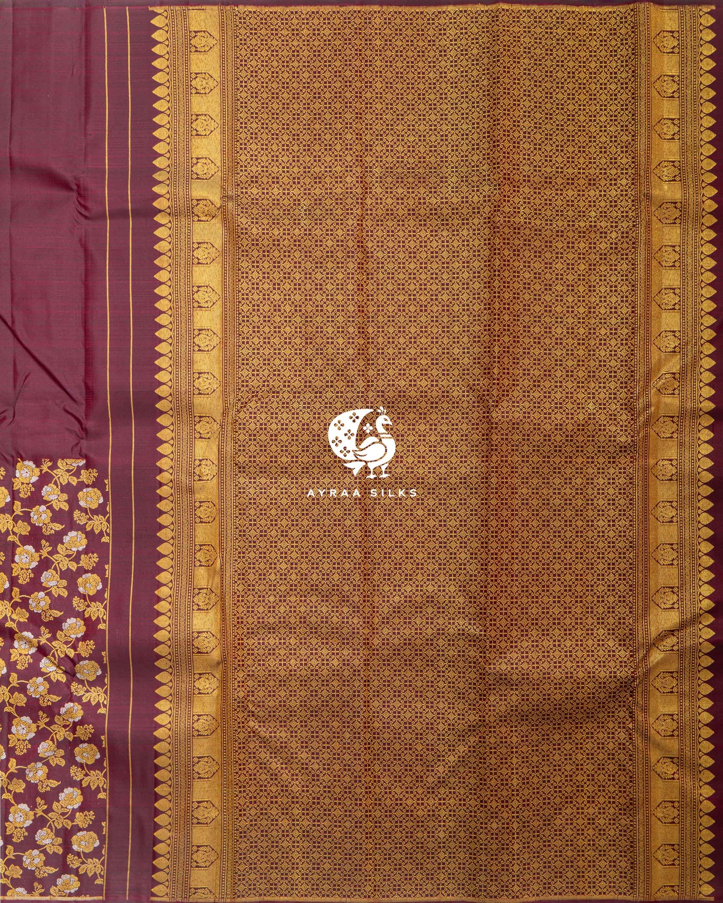 Wine Floral Kanchipuram Saree