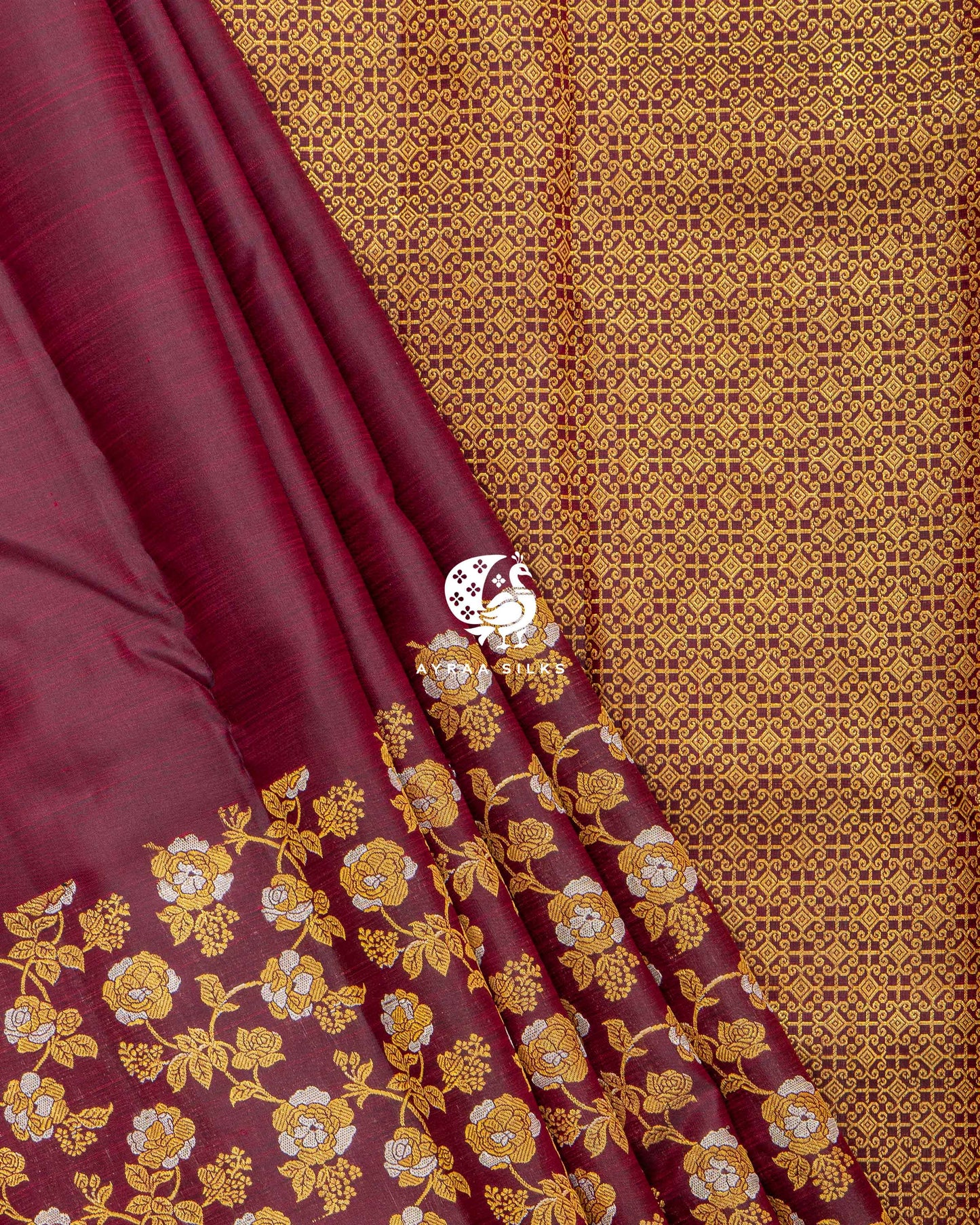 Wine Floral Kanchipuram Saree