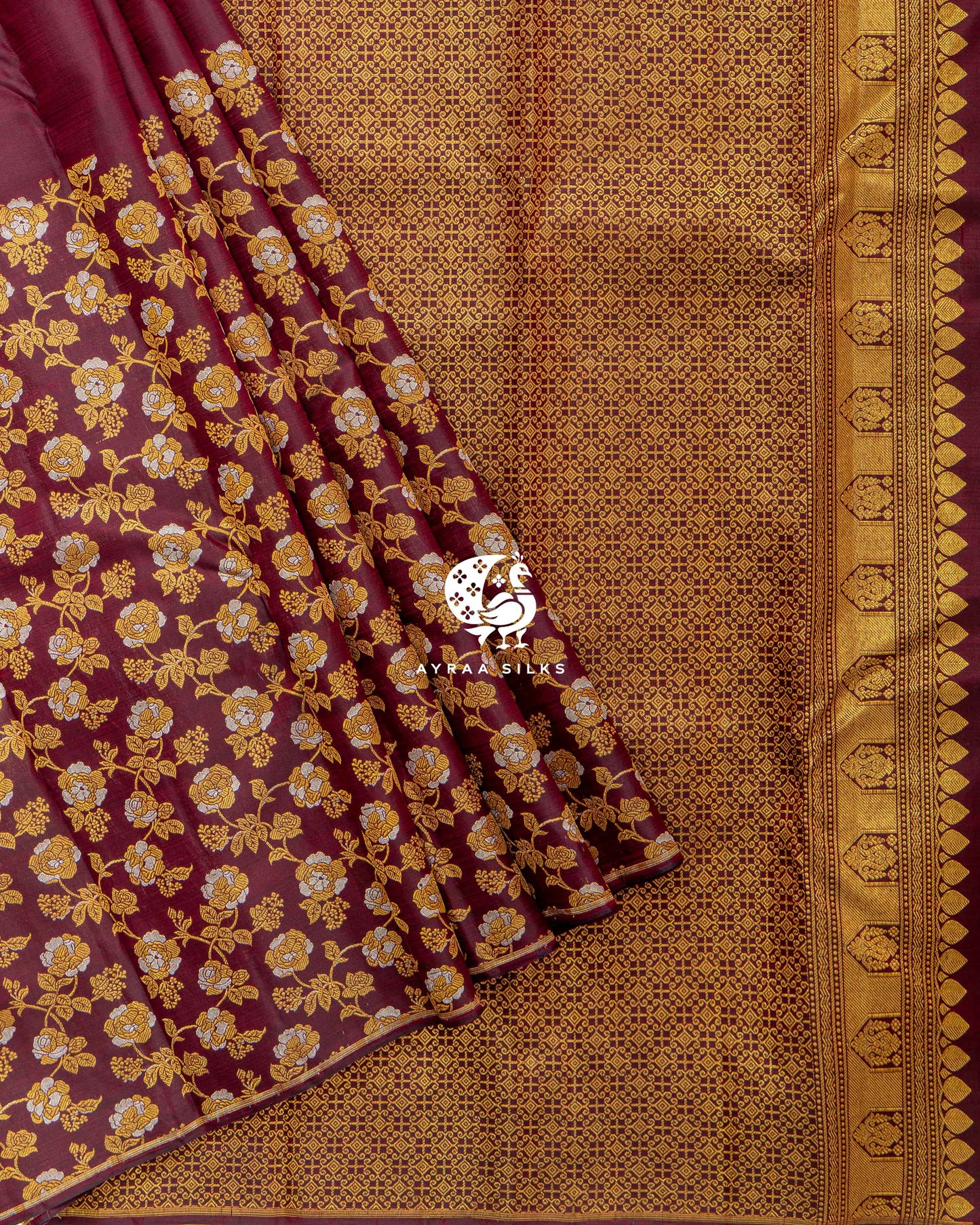 Wine Floral Kanchipuram Saree