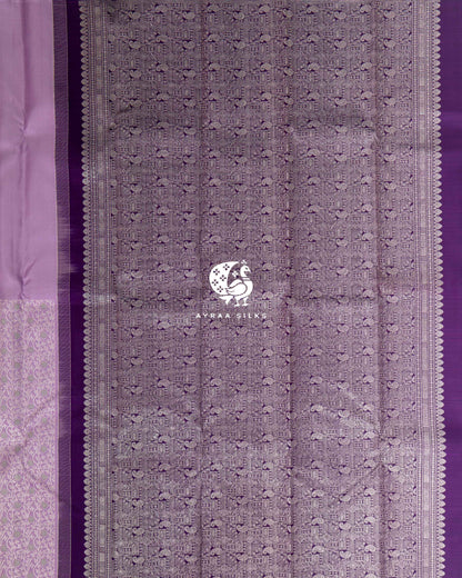Lilac Statement Kanchipuram silk saree in lilac with mint green and purple, view 4 of 10 — pure silk, Ayraa Silks