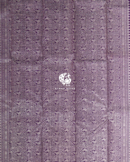 Lilac Statement Kanchipuram silk saree in lilac with mint green and purple, view 8 of 10 — pure silk, Ayraa Silks