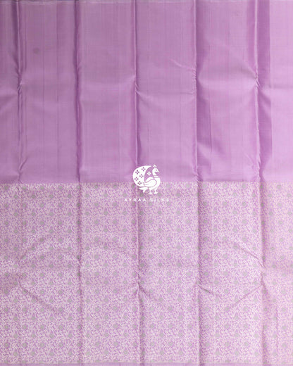Lilac Statement Kanchipuram silk saree in lilac with mint green and purple, view 5 of 10 — pure silk, Ayraa Silks