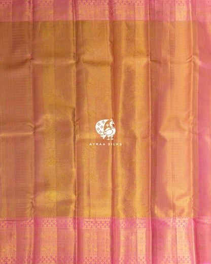 Rose Bloomscape Kanchipuram silk saree in soft rose with pink and gold, view 4 of 12 — pure silk, Ayraa Silks