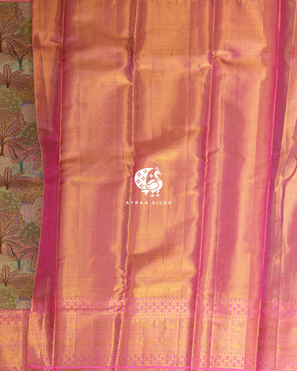 Rose Bloomscape Kanchipuram silk saree in soft rose with pink and gold, view 8 of 12 — pure silk, Ayraa Silks