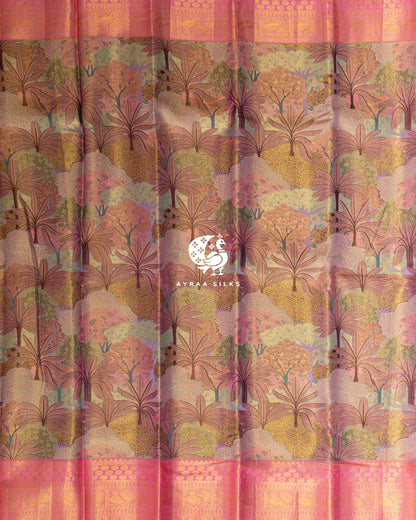 Rose Bloomscape Kanchipuram silk saree in soft rose with pink and gold, view 5 of 12 — pure silk, Ayraa Silks