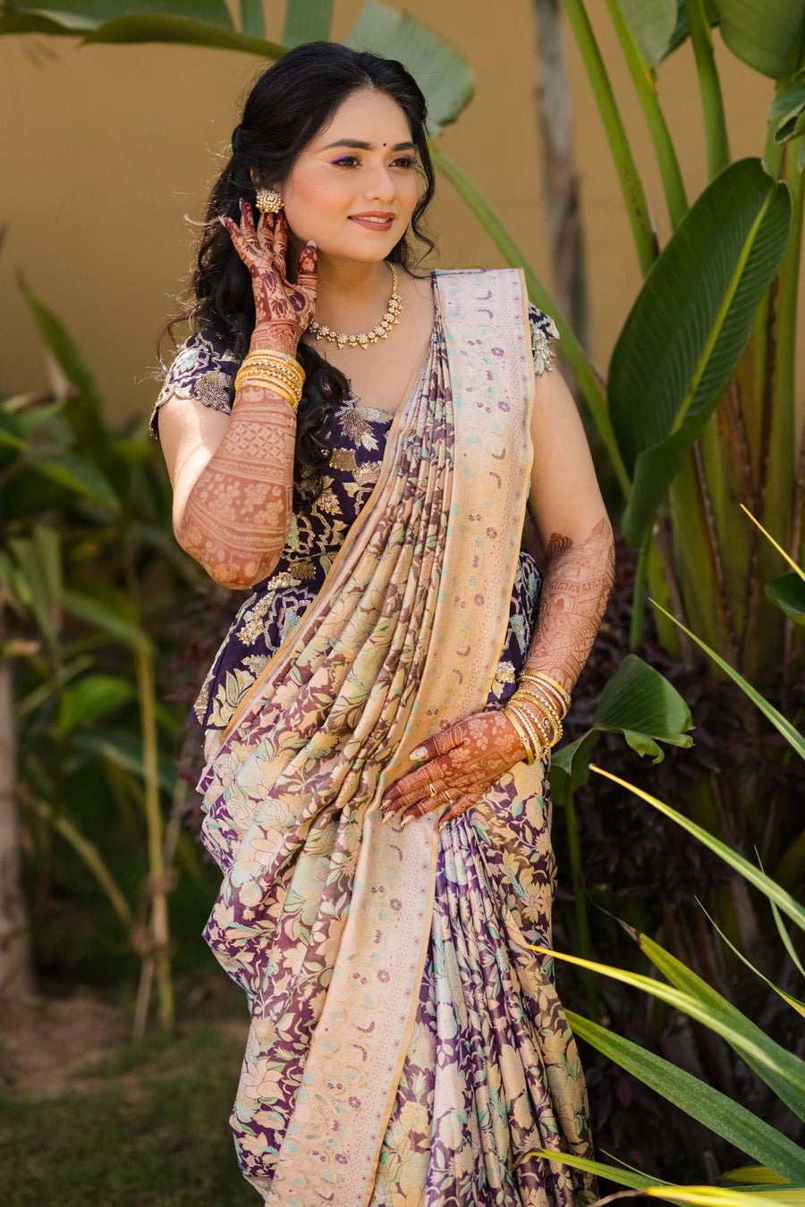 Woman wearing an Ayraa Silks saree