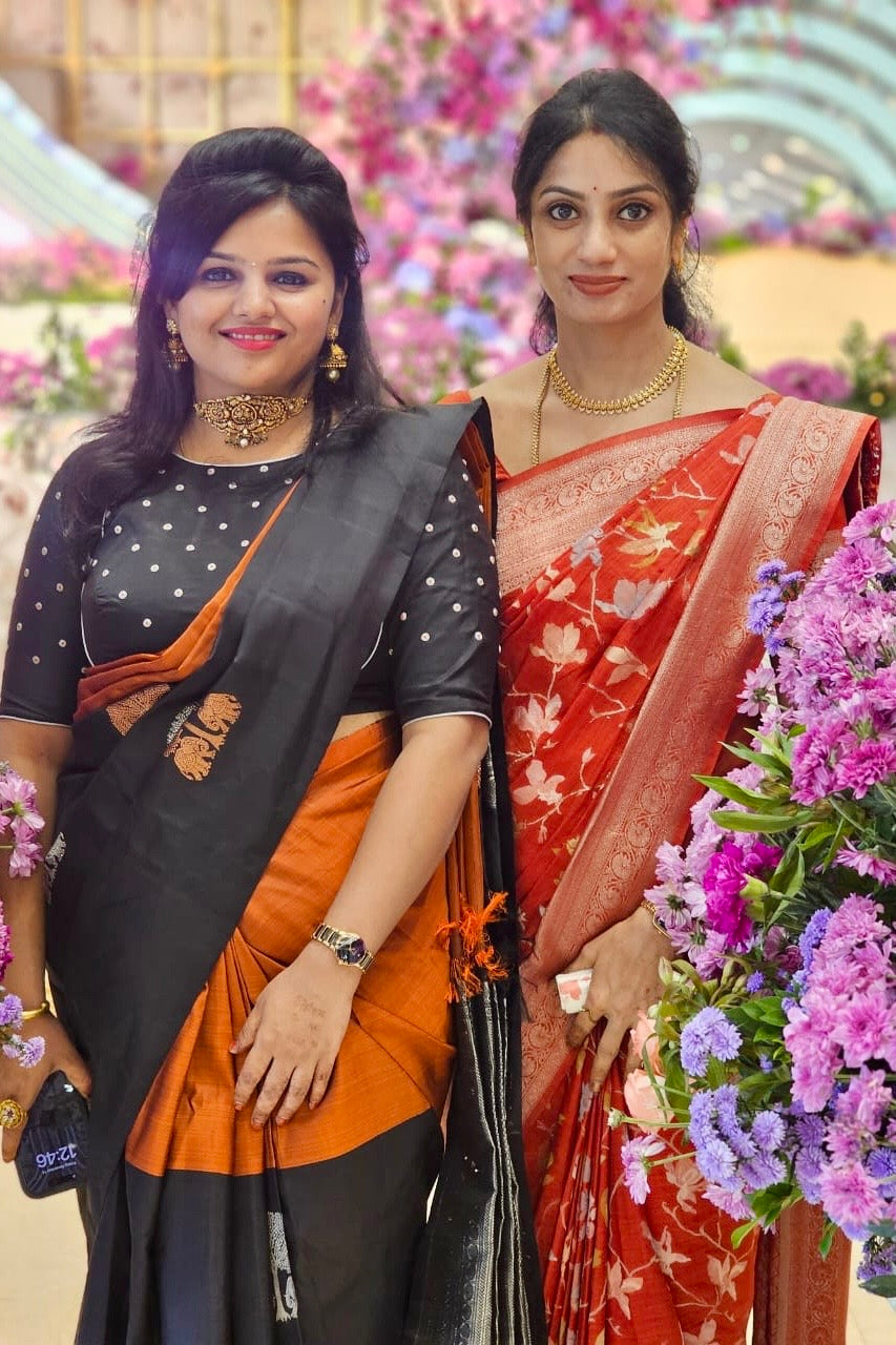 Woman wearing an Ayraa Silks saree