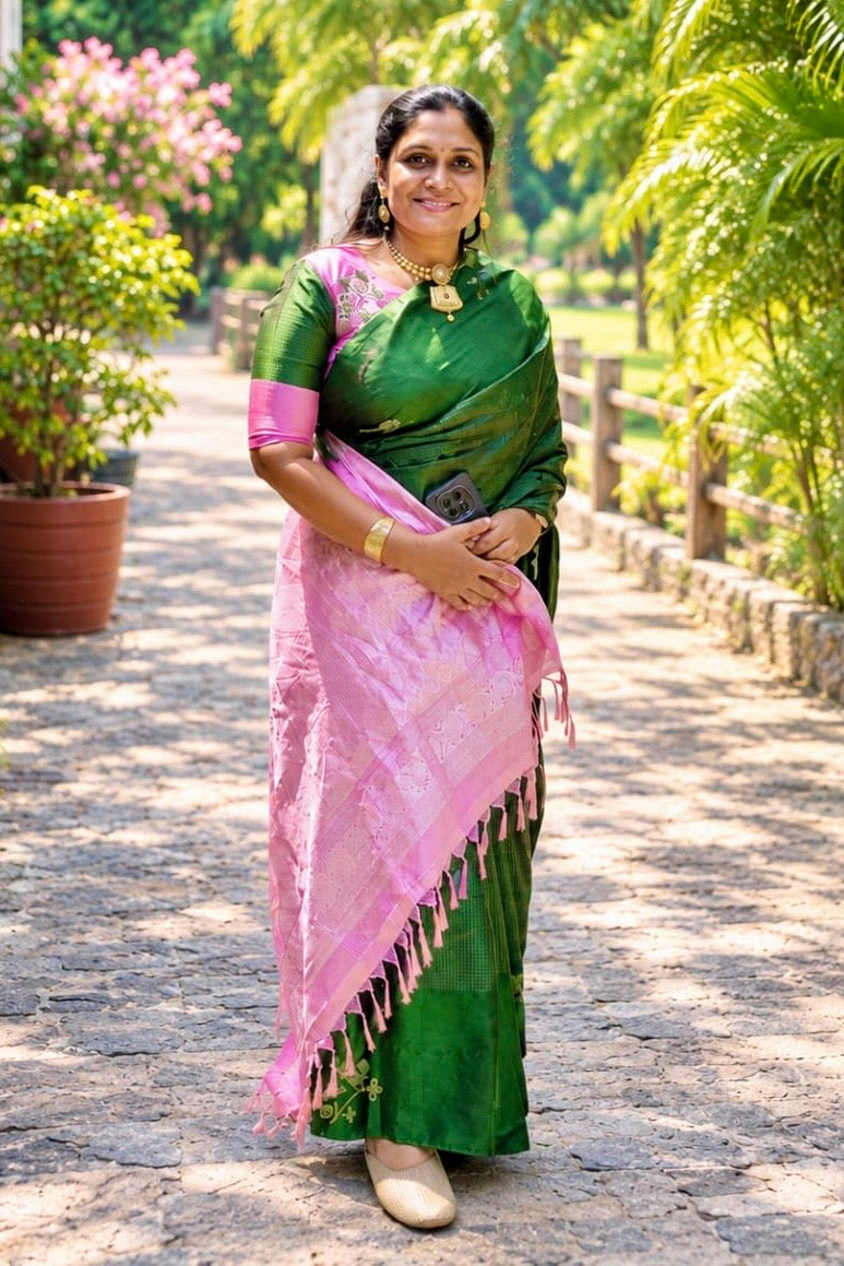 Woman wearing an Ayraa Silks saree